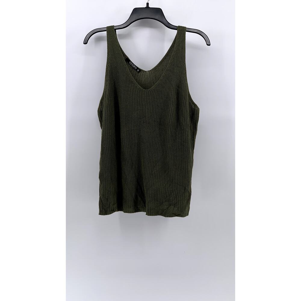 YEXIPO Women's Olive Green Ribbed V-Neck Sleeveless Tank SZ M
